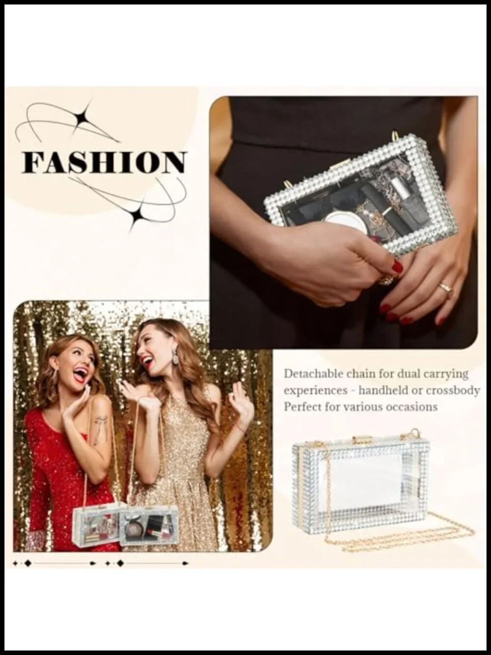 Clear Rhinestone Acrylic Clutch Purse Women Crossbody Chain Shoulder Bag Bridal